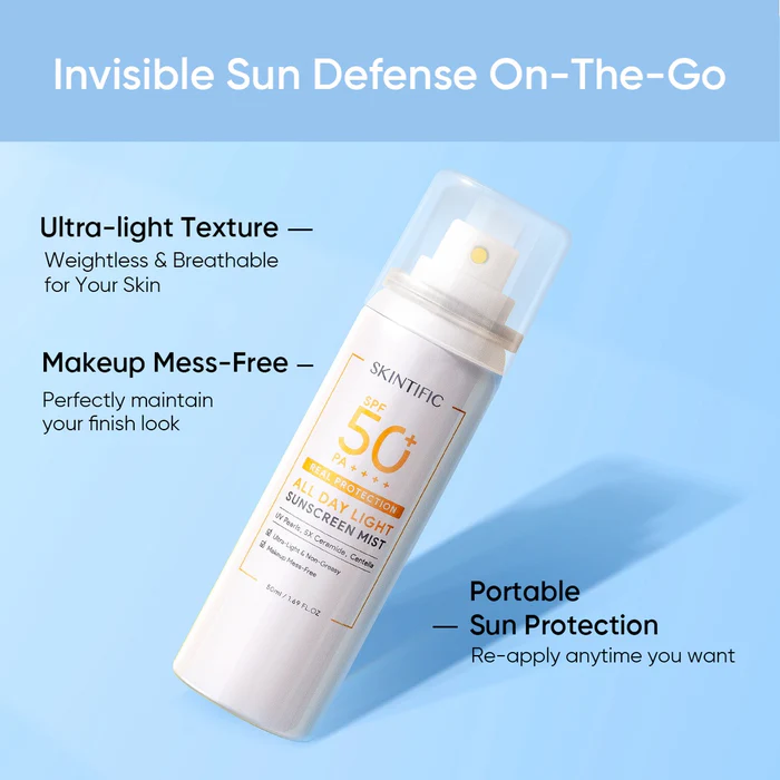 SKINTIFIC All Day Light Sunscreen Mist 120ml - Image 4