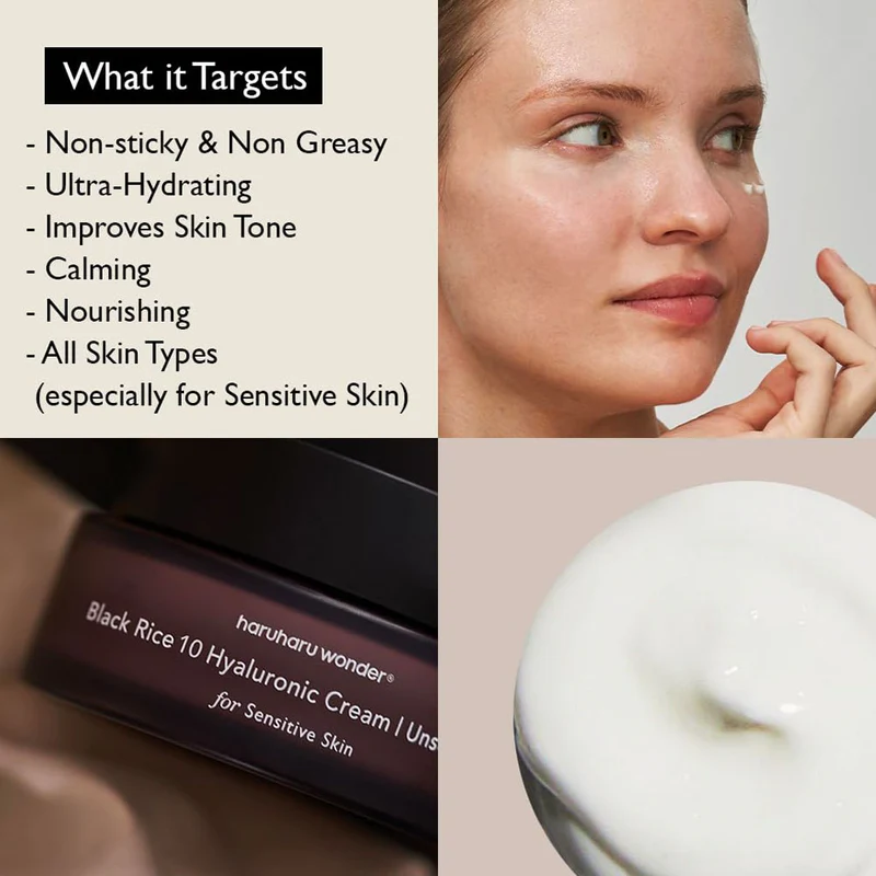 HARU HARU Black Rice 10 Hyaluronic Cream Unscented (For Sensitive Skin) 50ml - Image 3
