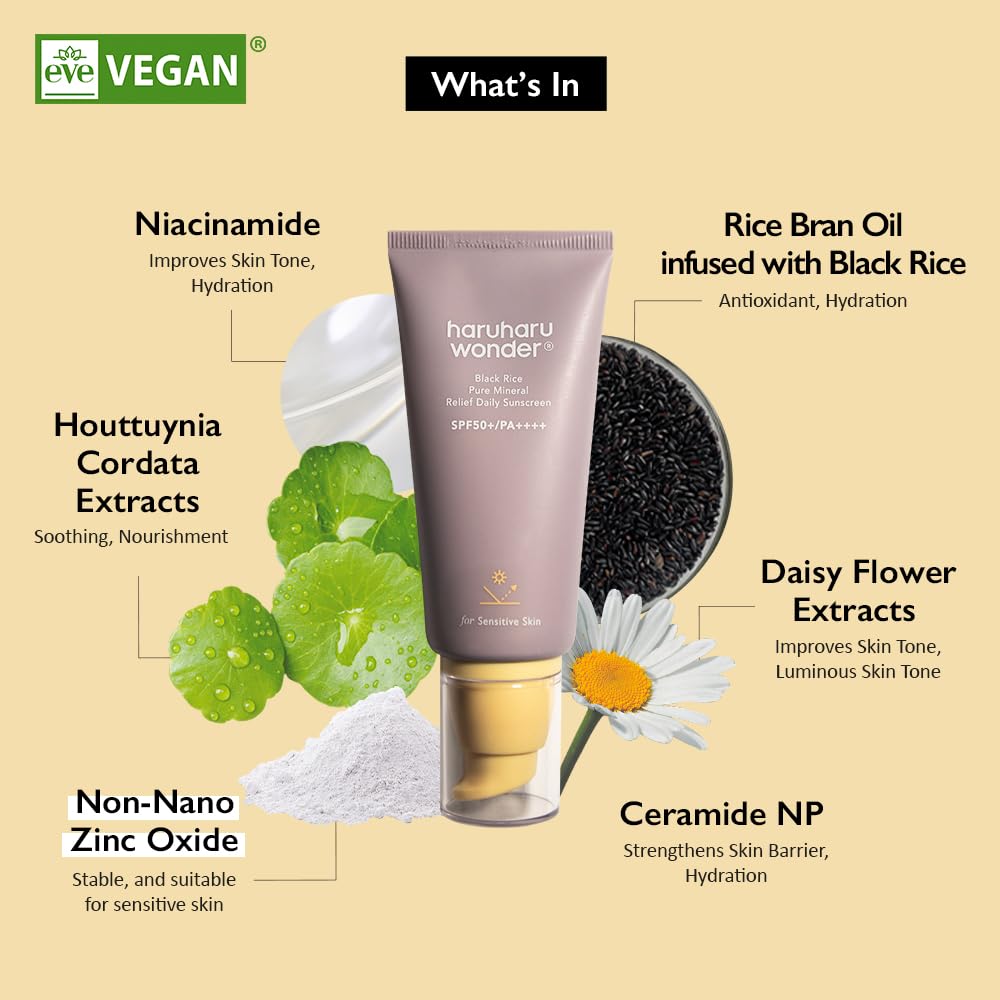 HARUHARU WONDER Black Rice Pure Mineral Relief Daily Sunscreen SPF50+ PA++++ - Image 2
