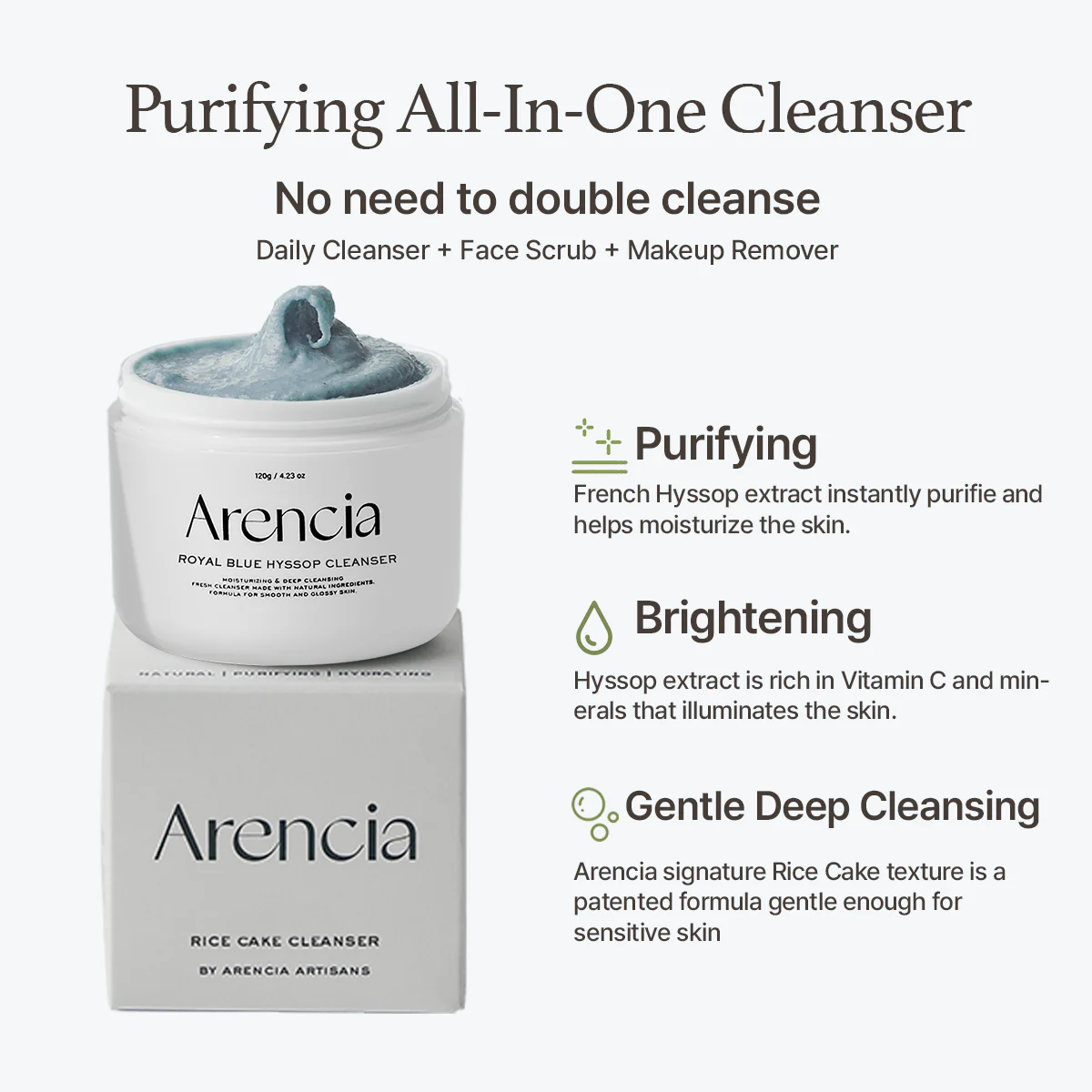 ARENCIA Fresh Blue Hyssop Rice Mochi Cleanser 120g - Image 7