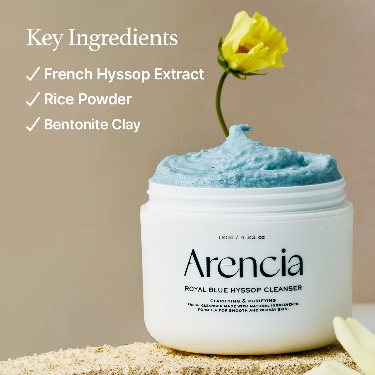 ARENCIA Fresh Blue Hyssop Rice Mochi Cleanser 120g - Image 5