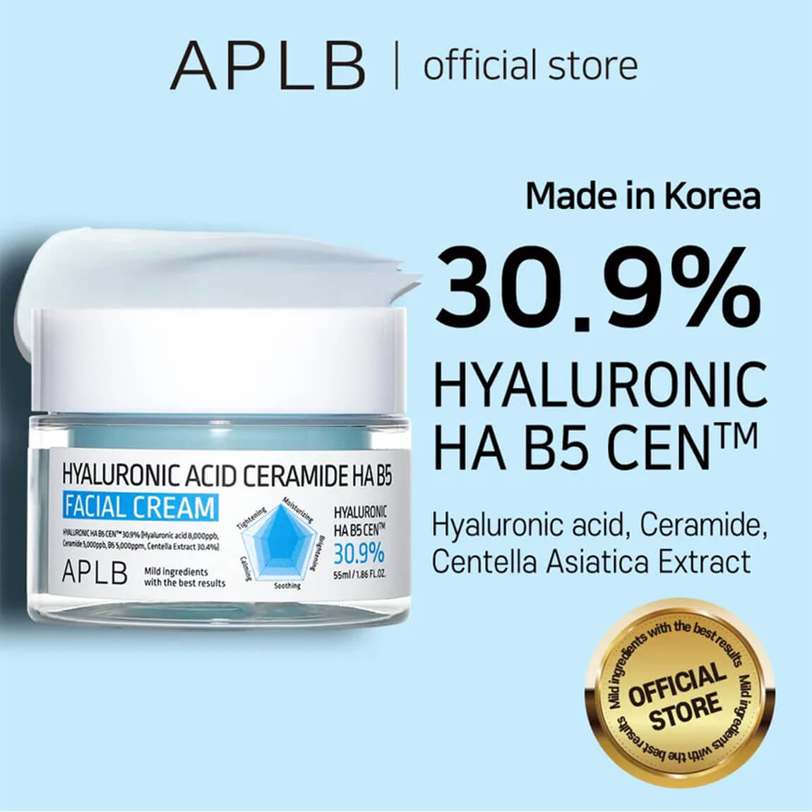 APLB Hyaluronic Acid Ceramide HA B5 Facial Cream 55ml - Image 2