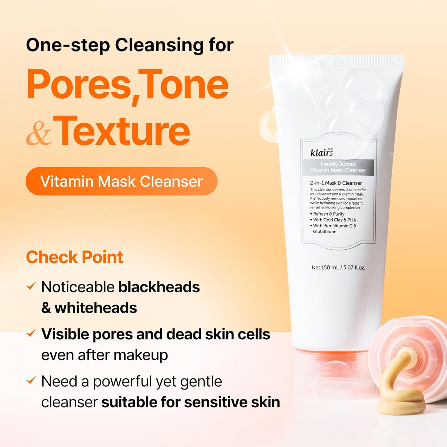 DEAR KLAIRS Freshly Juiced Vitamin Mask Cleanser 150ml - Image 2