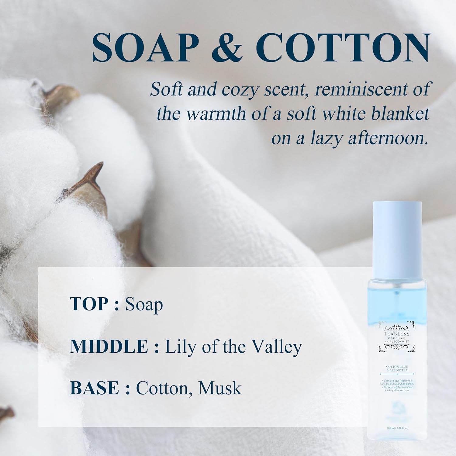 TEABLESS Perfume Hair & Body Mist #Cotton Blue Mallow Tea 100ml - Image 6