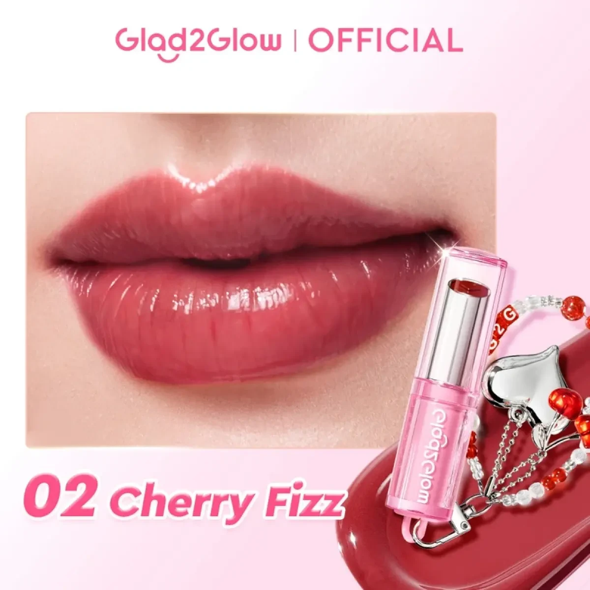 GLAD2GLOW Glowy Tint 3 In 1 Lip Balm #02 Cherry Fizz - Image 2