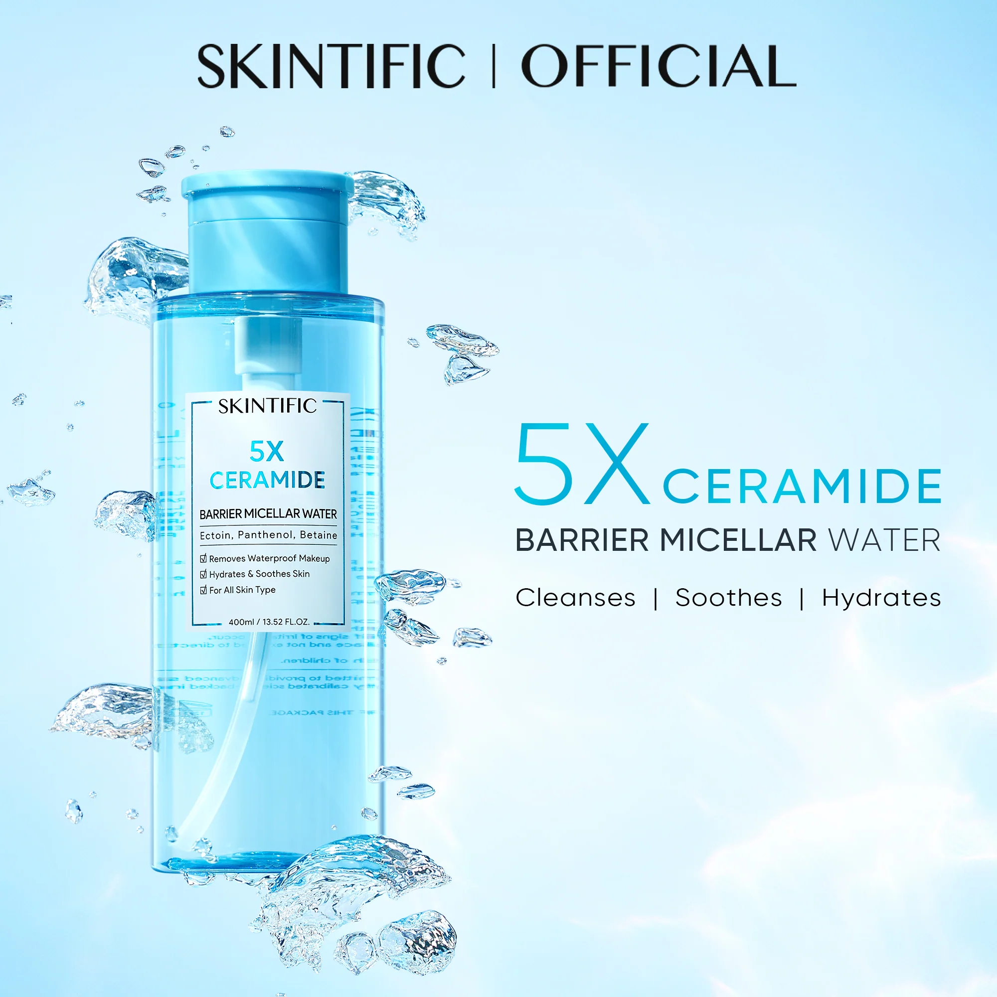 SKINTIFIC 5x Ceramide Barrier Micellar Water 400ml - Image 2