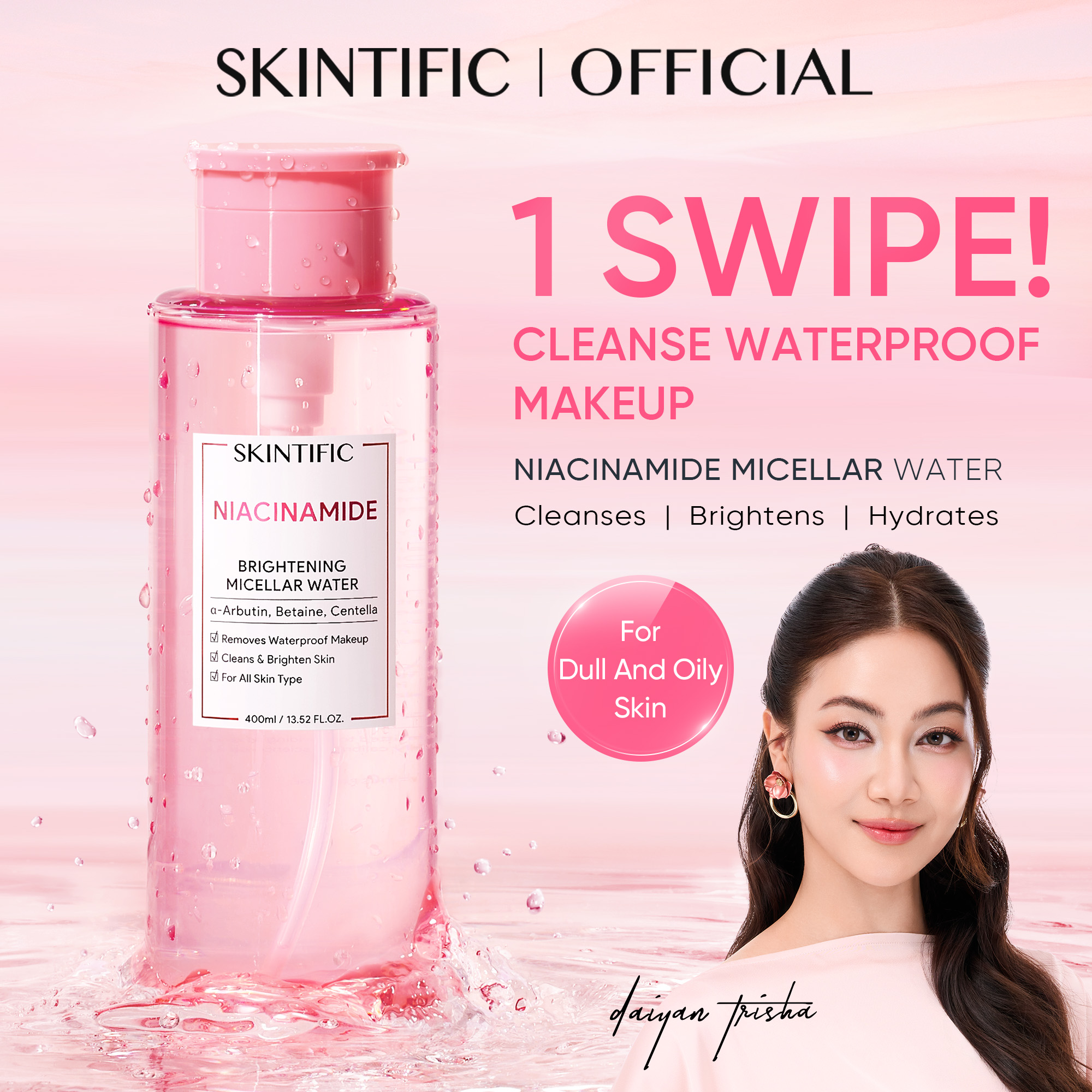 SKINTIFIC Niacinamide Brightening Micellar Water 400ml - Image 2