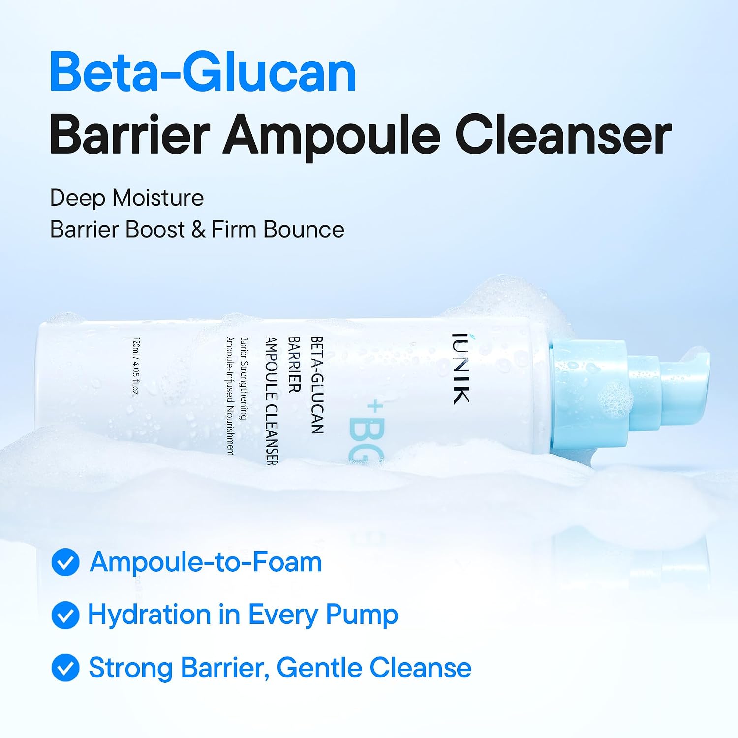 IUNIK Beta-Glucan Barrier Ampoule Cleanser 120ml - Image 2